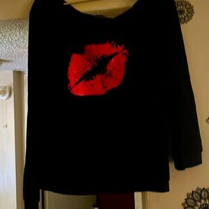 Red lips off shoulder shirt